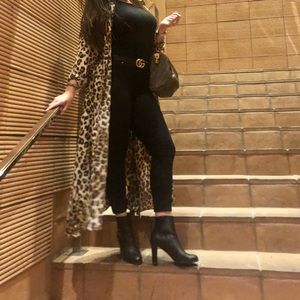 Leopard print duster with tie